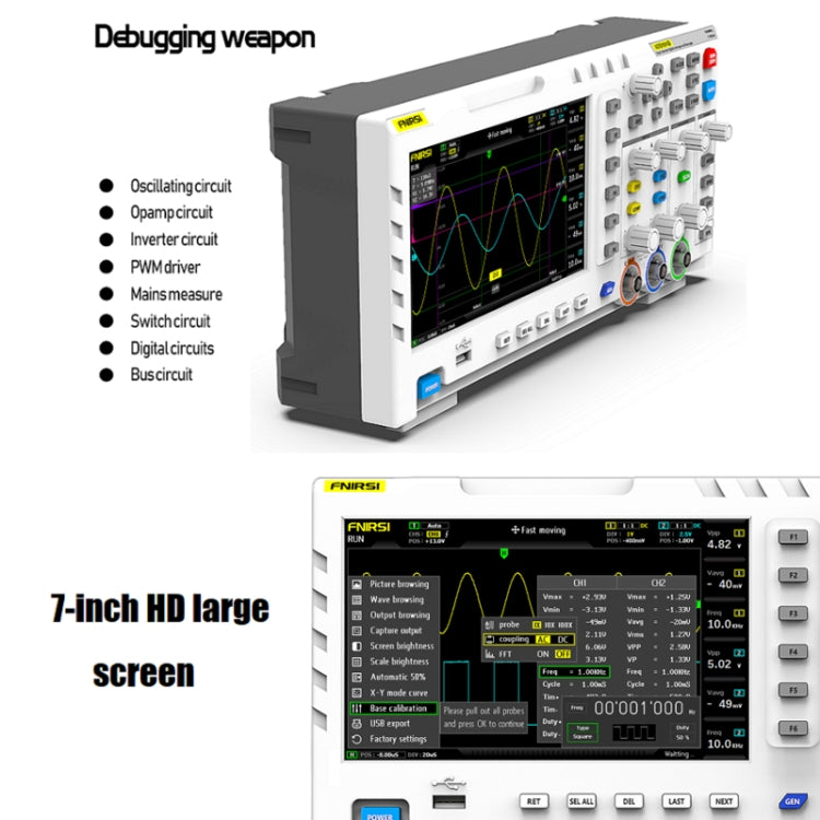 FNIRSI 2-in-1 Dual-Kanal 100M Bandbreite Digitaloszilloskop 1GS Abtast-Signalgenerator, EU-Stecker, 1014D, 1014D + P4100 Sonde