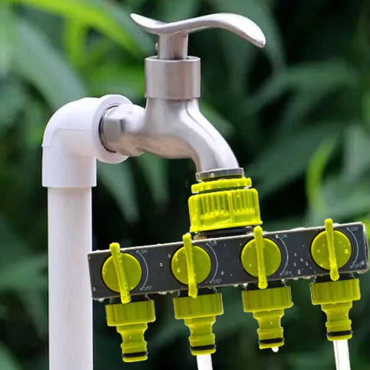 Garden Lawn Watering EU Threaded Faucet One Input Four Output Valve Diverter, Green And Gray