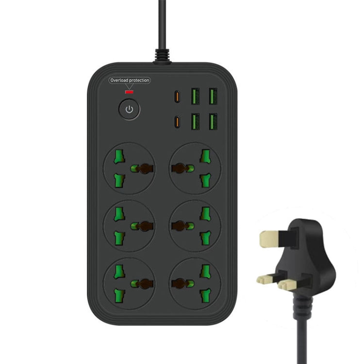 T24 2m 3000W 6 Steckdosen + PD + 4 USB-Ports Multifunktionale flammhemmende Steckdose mit Schalter, UK-Stecker, US-Stecker