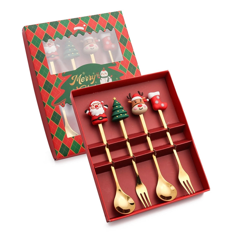 4 Stück/Packung Weihnachten Cartoon Puppe Edelstahl Besteck, A Löffel Gabel, D Löffel