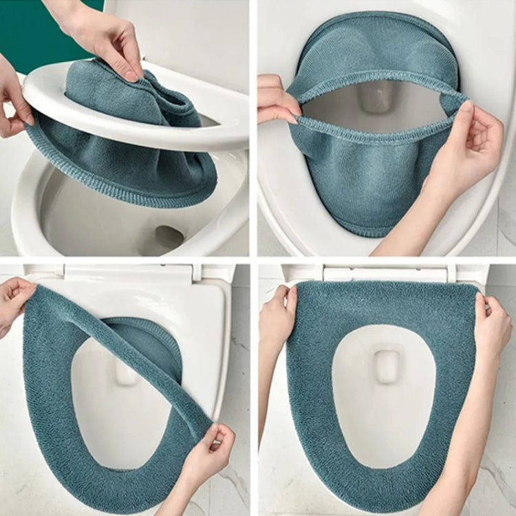 Universelles gestricktes waschbares Toilettenpolster, verdickter warmer Toilettensitzbezug für Zuhause, mit Griff Pink, mit Griff Grau, mit Griff Blau, flach Pink, flach Grau, flach Blau