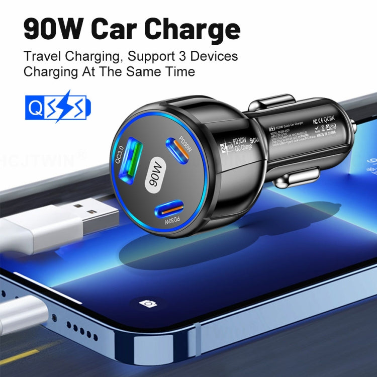90W Super Fast Charging USB-C Car Charger Dual PD 30W+QC3.0 Charging Station, Black, White