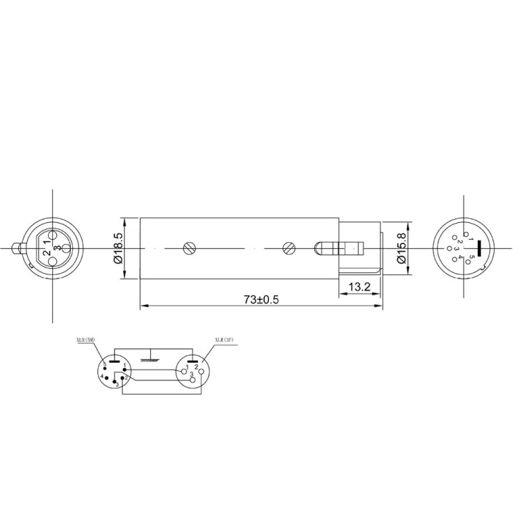 Gehäuse aus Zinklegierung Großer 3-poliger XLR Buchse zu 5-poligem XLR Stecker DMX Signal Lampen XLR Adapter