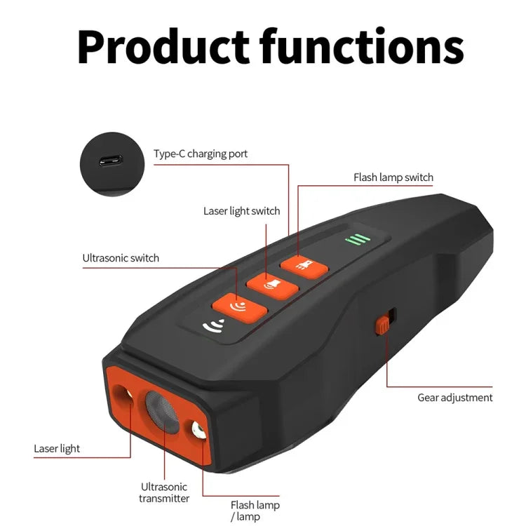 Handliches Ultraschall-Hundebellabwehrgerät mit LED-Blinklicht und Frequenzumwandlung, Schwarz+Orange, Dunkelgrau, Grau+Orange