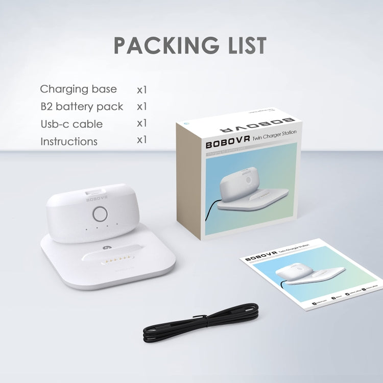BOBOVR Twin Charging Station Magnetische Ladestation für Quest 3 Head Strap B2 Akkupack, Twin Charging Station