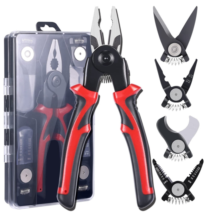 5-in-1 Kombinationszangen-Set mit austauschbaren Köpfen, Universalschraubendreher und Zange, Rot Schwarz, Weiß Braun