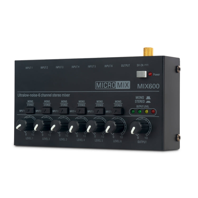 Ultrakompakter Rauscharm 6-Kanal Stereo-Audiomixer, US-Stecker, MIX600