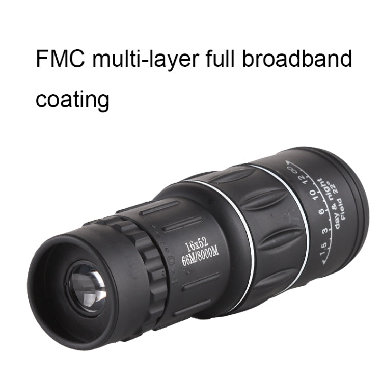 16x52 High Definition Outdoor Monokular-Teleskop zur Vogelbeobachtung, 16x52 Prisma, 16x52 Grüne Folie, 16x52 ohne Tasche, 16x52 mit Clip+Stativ