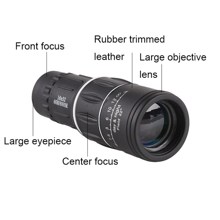 16x52 High Definition Outdoor Monokular-Teleskop zur Vogelbeobachtung, 16x52 Prisma, 16x52 Grüne Folie, 16x52 ohne Tasche, 16x52 mit Clip+Stativ