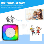 RGB-Licht Tragbarer Mini Bluetooth Drucker Tintenloser Dokumenten- und Etikettendrucker, mit 1 Rolle Papier, mit 5 Rollen Papier, mit 5 Rollen Aufkleber, mit 5 Papier+5 Aufkleber+3 Farbpapier