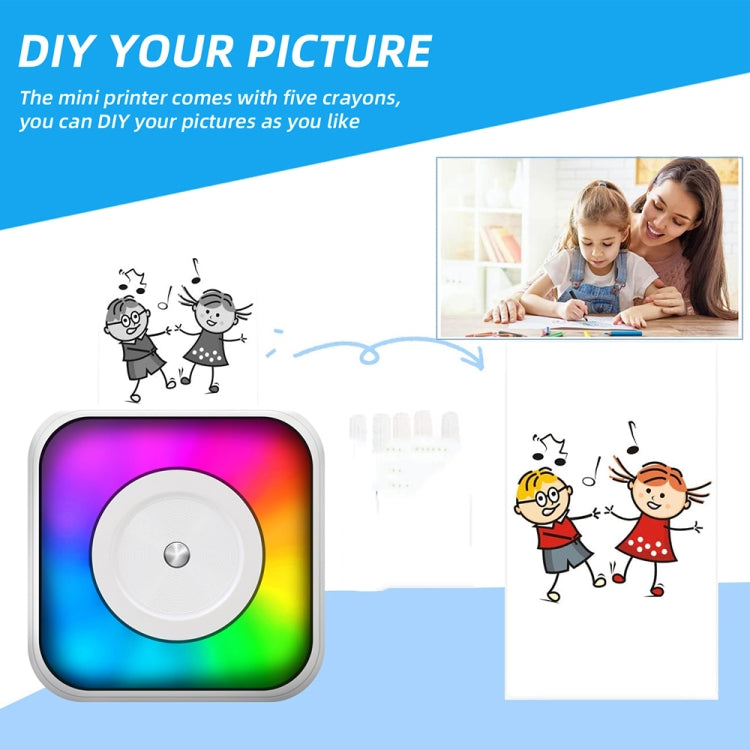 RGB-Licht Tragbarer Mini Bluetooth Drucker Tintenloser Dokumenten- und Etikettendrucker, mit 1 Rolle Papier, mit 5 Rollen Papier, mit 5 Rollen Aufkleber, mit 5 Papier+5 Aufkleber+3 Farbpapier