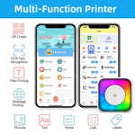 RGB-Licht Tragbarer Mini Bluetooth Drucker Tintenloser Dokumenten- und Etikettendrucker, mit 1 Rolle Papier, mit 5 Rollen Papier, mit 5 Rollen Aufkleber, mit 5 Papier+5 Aufkleber+3 Farbpapier