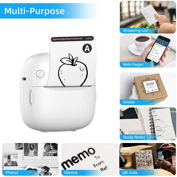 RGB-Licht Tragbarer Mini Bluetooth Drucker Tintenloser Dokumenten- und Etikettendrucker, mit 1 Rolle Papier, mit 5 Rollen Papier, mit 5 Rollen Aufkleber, mit 5 Papier+5 Aufkleber+3 Farbpapier