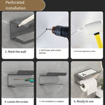 Edelstahl-Toilettenpapierhalter ohne Bohren mit Handy-Ablage, Telefonablage (Weiß), Papierablage (Weiß), Telefonablage (Schwarz), Papierablage (Schwarz), Telefonablage (Grau), Papierablage (Grau)
