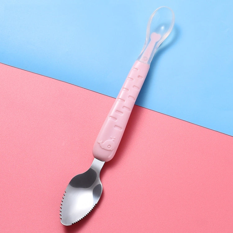 Babynahrung Doppelendiger Schaberlöffel aus 304 Edelstahl mit weichem Silikonlöffel, Rosa, Blau, Blau mit Aufbewahrungsbox, Rosa mit Aufbewahrungsbox