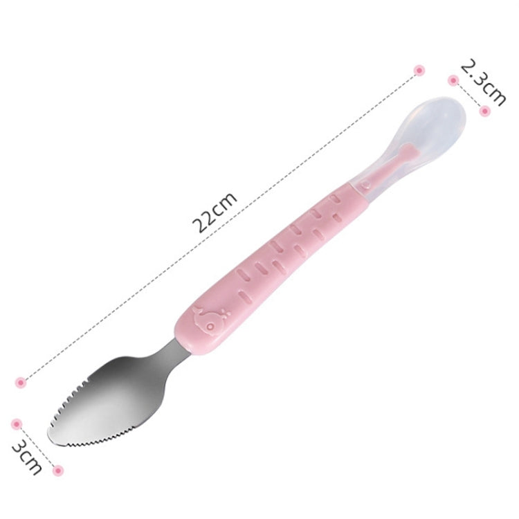 Babynahrung Doppelendiger Schaberlöffel aus 304 Edelstahl mit weichem Silikonlöffel, Rosa, Blau, Blau mit Aufbewahrungsbox, Rosa mit Aufbewahrungsbox