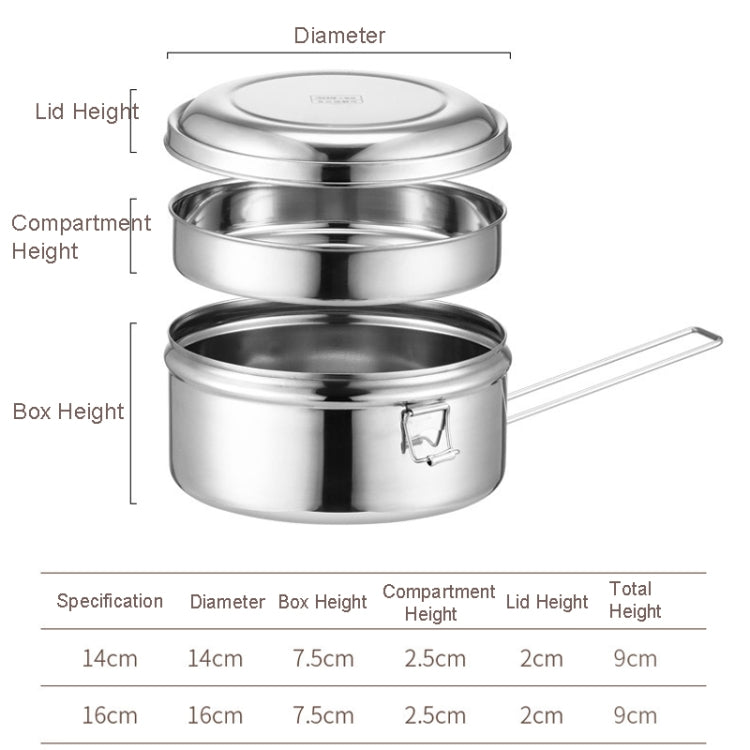 Runde Lunchbox aus 304 Edelstahl, 14cm einlagig, 16cm einlagig, 14cm doppelwandig, 16cm doppelwandig