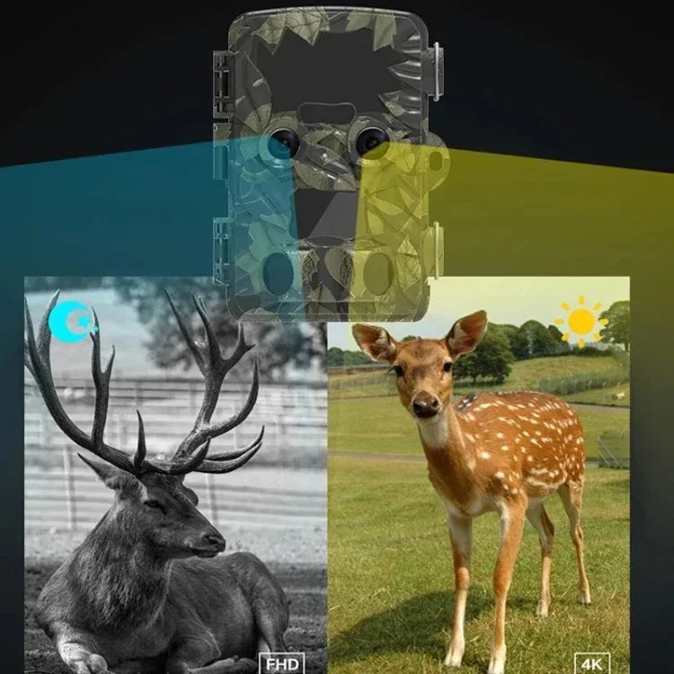 H8201 4K Infrarotkamera mit Dual-Objektiv 32MP HD-Nachtsicht-Überwachungskamera, H8201 Wildkamera für den Außenbereich