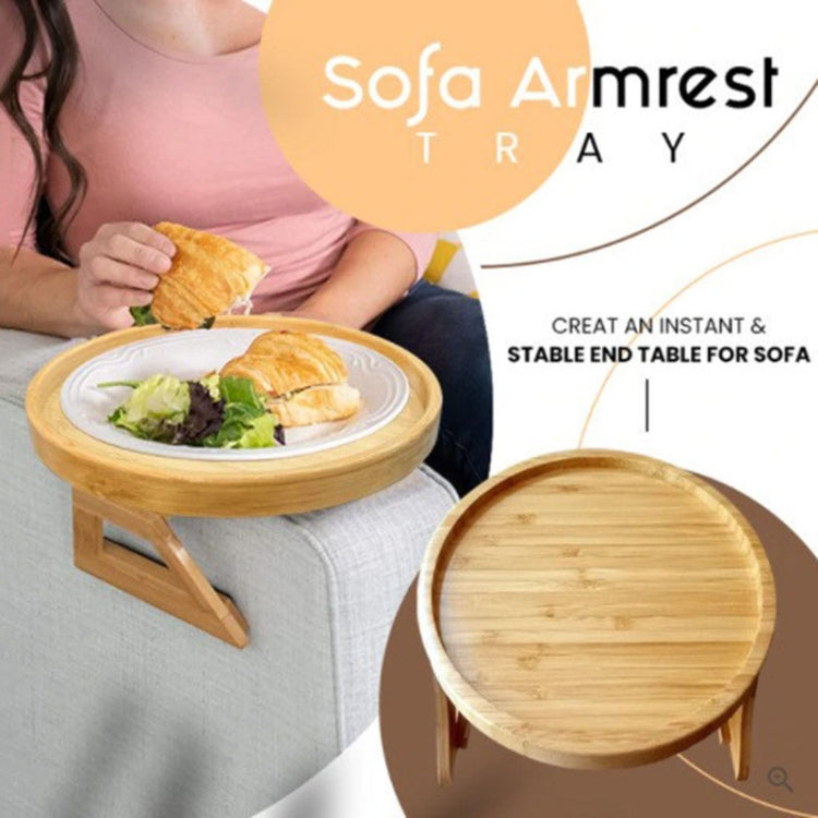 25cm klappbares Sofa-Rundtablett, Couch-Armlehnenablage für zu Hause, Kiefernholz, Bambus