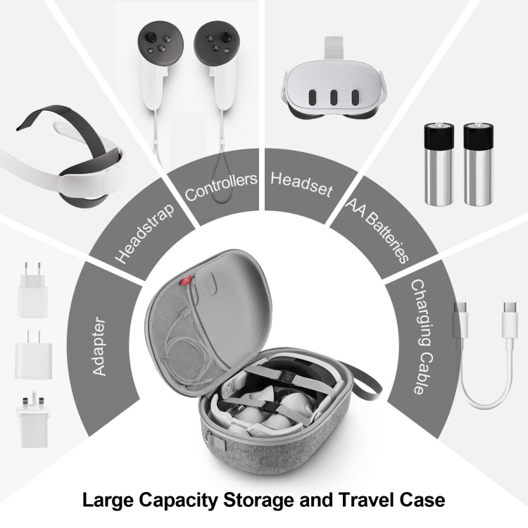 JYS-MQ018 Aufbewahrungstasche für Apple Vision Pro / Meta Quest 3 VR-Brillen, Anti-Sturz und Anti-Kratz, tragbare Tasche, Schwarz, Grau