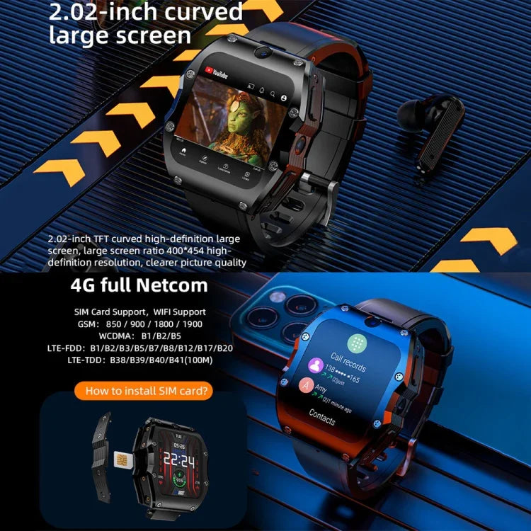 LOKMAT Appllp 3 Max 2,02-Zoll-Steckkarte 4G Anruf Wasserdichte Sport-Smartwatch mit SOS