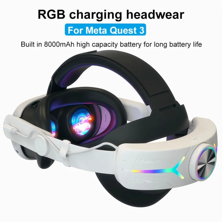 Für Meta Quest 3 USB-wiederaufladbares faltbares Headset mit RGB-Beleuchtungseffekt, für Meta Quest 3 (Elite), für Meta Quest 3 (Weiß), für Meta Quest 3 (Schwarz)