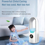 Schreibtisch Ventilator ohne Rotorblätter mit Luftbefeuchtung, sechsstufig einstellbar mit LED-Licht und Timer-Funktion
