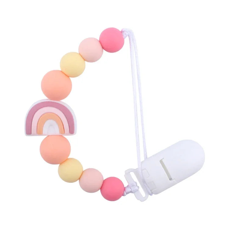 Baby Anti-drop Kette Schnullerclips Silikon Regenbogenperlen Schnullerhalter Nuckelclip, Regenbogen Pink, Regenbogen Blau, Regenbogen Lila