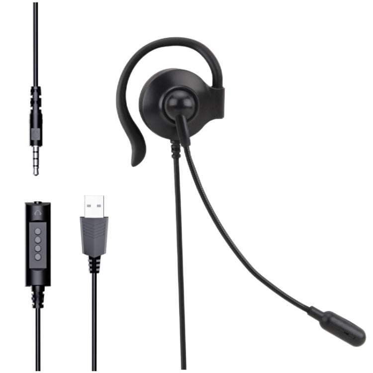 SOYTO SY227 Einseitiges Ohrbügel-Headset mit Kabel für Computer, 3,5mm, getrennte USB-Kabelsteuerung