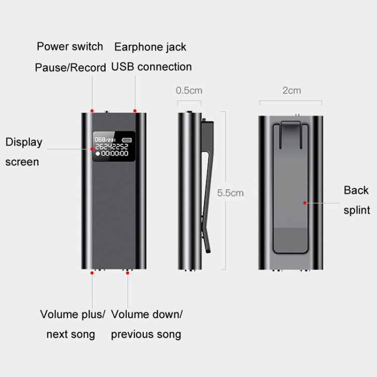 Q25 Intelligenter Voice Recorder mit Bildschirm HD Geräuschunterdrückung Rückklammer Sprachrekorder, 4GB, 8GB, 16GB, 32GB