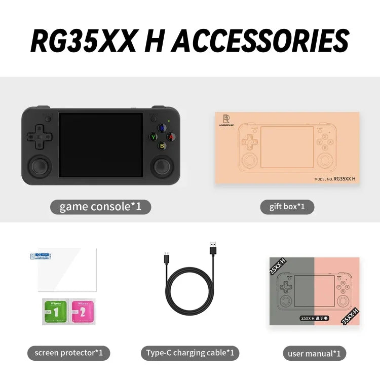 ANBERNIC RG35XX H Handheld-Spielkonsole, 3,5-Zoll-IPS-Bildschirm, Linux-System, 64 GB, 64 GB + 128 GB