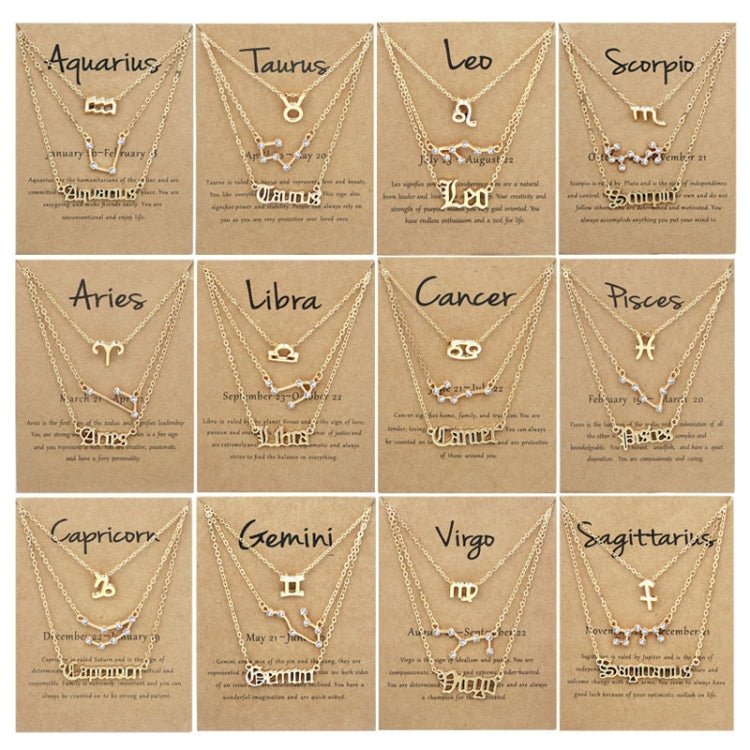 3-in-1 Halskette Set mit 12 Tierkreiszeichen Retro Alphabet Symbole mit Diamanten Schmuckset, Skorpion Gold, Schütze Gold, Steinbock Gold, Stier Gold, Fische Gold, Löwe Gold, Waage Gold, Krebs Gold, Wassermann Gold, Jungfrau Gold, Widder Gold...