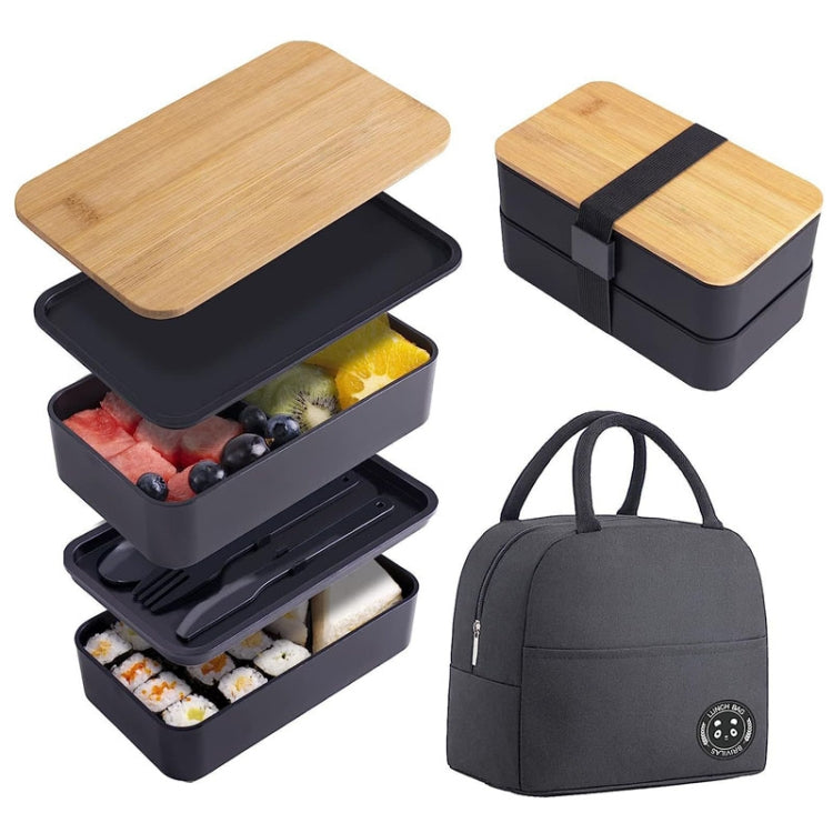 1200ml Portable Lunchbox mit Fächern, isoliert, doppelwandig, mikrowellengeeignet, Kunststoff-Lebensmittelbehälter, ohne Isoliertasche Schwarz, ohne Isoliertasche Weiß, mit Isoliertasche Schwarz, mit Isoliertasche Weiß