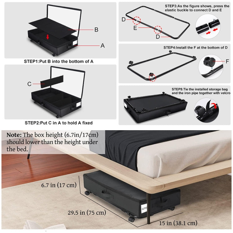 Faltbare Unterbett-Aufbewahrungsboxen für Kleidung und Schuhe mit Rollen und Griffen, transparente Abdeckung, Grau 78x38x16cm