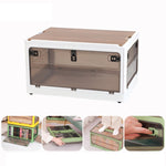 Faltbare Kunststoff-Aufbewahrungsbox Stapelbarer Aufbewahrungs-Organizer mit Rollen, Weiß 37 x 26,5 x 22 cm, Gelb 37 x 26,5 x 22 cm, Grün 37 x 26,5 x 22 cm, Weißer Holzdeckel 37 x 26,5 x 22 cm, Gelber Holzdeckel 37 x 26,5 x 22 cm