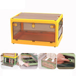 Faltbare Kunststoff-Aufbewahrungsbox Stapelbarer Aufbewahrungs-Organizer mit Rollen, Weiß 37 x 26,5 x 22 cm, Gelb 37 x 26,5 x 22 cm, Grün 37 x 26,5 x 22 cm, Weißer Holzdeckel 37 x 26,5 x 22 cm, Gelber Holzdeckel 37 x 26,5 x 22 cm
