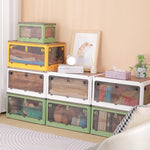 Faltbare Kunststoff-Aufbewahrungsbox Stapelbarer Aufbewahrungs-Organizer mit Rollen, Weiß 37 x 26,5 x 22 cm, Gelb 37 x 26,5 x 22 cm, Grün 37 x 26,5 x 22 cm, Weißer Holzdeckel 37 x 26,5 x 22 cm, Gelber Holzdeckel 37 x 26,5 x 22 cm