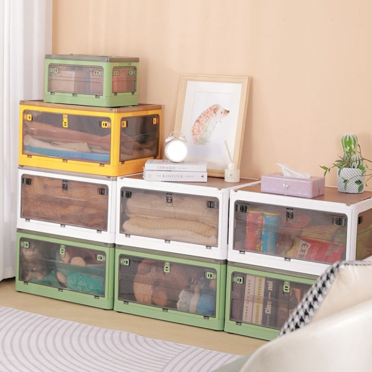 Faltbare Kunststoff-Aufbewahrungsbox Stapelbarer Aufbewahrungs-Organizer mit Rollen, Weiß 37 x 26,5 x 22 cm, Gelb 37 x 26,5 x 22 cm, Grün 37 x 26,5 x 22 cm, Weißer Holzdeckel 37 x 26,5 x 22 cm, Gelber Holzdeckel 37 x 26,5 x 22 cm
