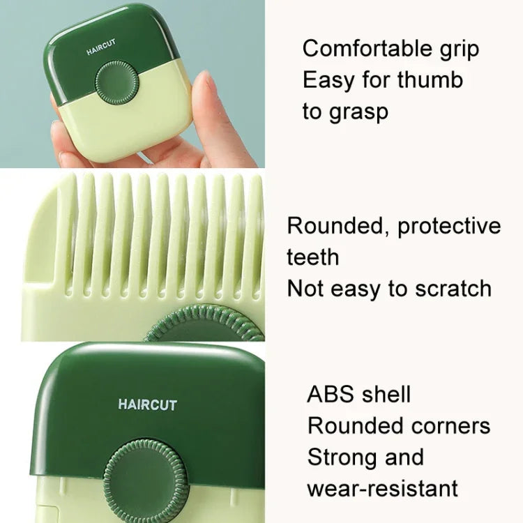 2-in-1 Haarschneidekamm mit integriertem Haarschneider zum Schneiden von Spliss und Ausdünnen der Spitzen.