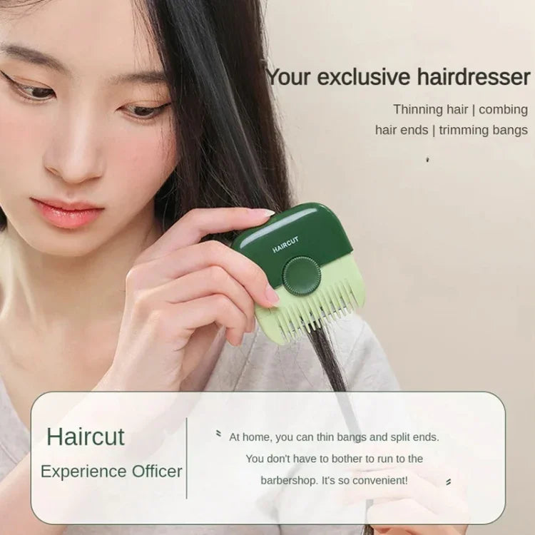 2-in-1 Haarschneidekamm mit integriertem Haarschneider zum Schneiden von Spliss und Ausdünnen der Spitzen.
