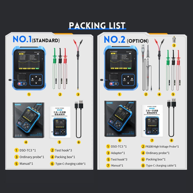 FNIRSI 3-in-1 Handheld Digitaloszilloskop LCR Transistortester, DSO-TC3 Standard, DSO-TC3 Upgrade