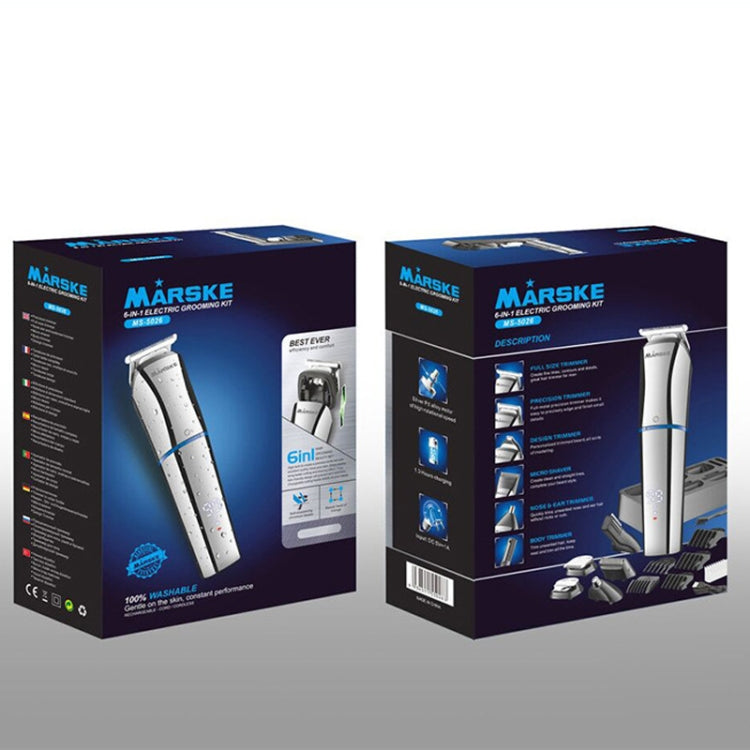 MARSKE 6 In 1 Hair Clipper Grooming Set Rechargeable Razor Carving Nose Hair Trimmer, EU Plug, US Plug