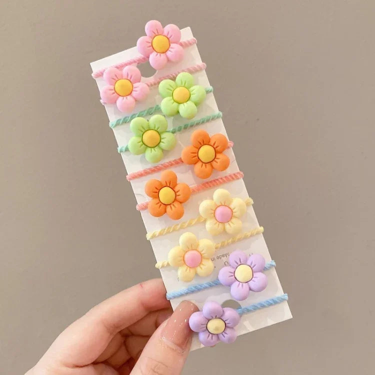 10er-Set hübsche Haarbänder für Kinder, kleine, unzerbrechliche Haarbänder, Blumen 1, Avocado, Obst und Gemüse, Blumen 2, bunte achtblättrige Blumen, rosa Bonbons, Frosch, Eiscreme, Wassermelone, transparente Gänseblümchen, cremefarbene...