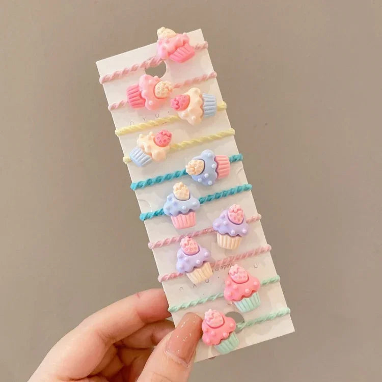 10er-Set hübsche Haarbänder für Kinder, kleine, unzerbrechliche Haarbänder, Blumen 1, Avocado, Obst und Gemüse, Blumen 2, bunte achtblättrige Blumen, rosa Bonbons, Frosch, Eiscreme, Wassermelone, transparente Gänseblümchen, cremefarbene...