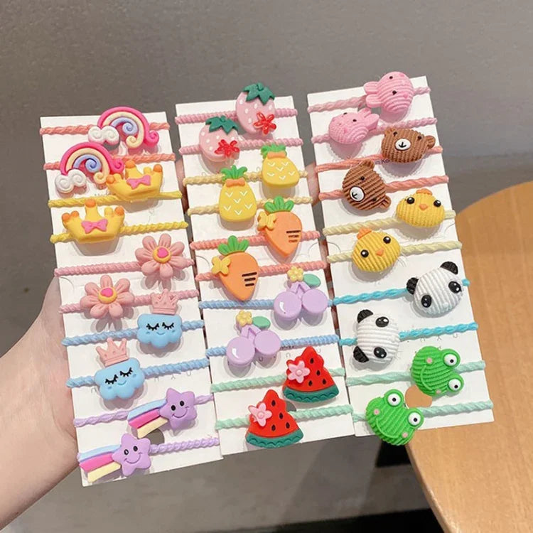 10er-Set hübsche Haarbänder für Kinder, kleine, unzerbrechliche Haarbänder, Blumen 1, Avocado, Obst und Gemüse, Blumen 2, bunte achtblättrige Blumen, rosa Bonbons, Frosch, Eiscreme, Wassermelone, transparente Gänseblümchen, cremefarbene...