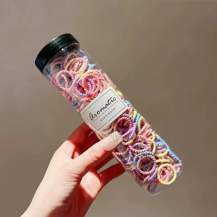 300 Stück/Dose Baby-Haargummis und Haarspangen, haarschonend für Kinder, bunte Fäden, helle Fäden, Macaron-Haarspangen, glatte Macaron-Haarspangen, komplett schwarz, fluoreszierend, farbig, elastisch, dunkel, Plüsch