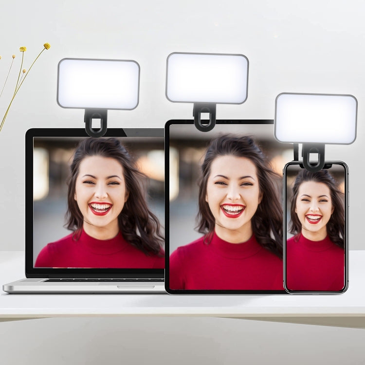 Selfie-Aufhelllicht Wiederaufladbar mit 3 Farbtemperaturen, Clip für Telefon, Laptop, Tablet Meeting, 24 LEDs