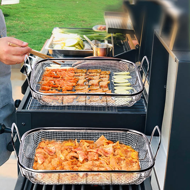 Stainless Steel Square BBQ Basket Heightened Handle Anti-scalding Grill Basket, 42.5x28x10.5