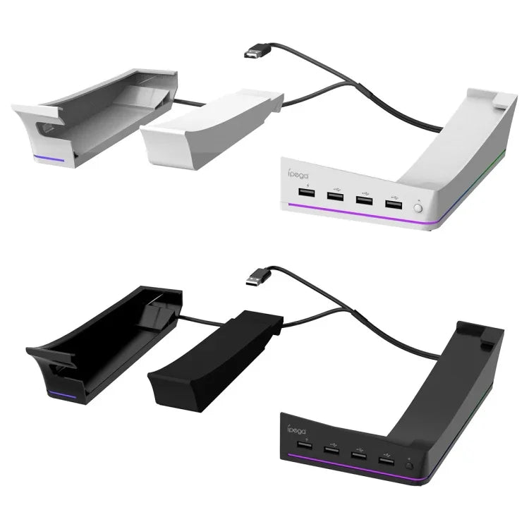 IPEGA PG-P5S021 RGB-Lichthost mit horizontalem Ständer und 4 USB-Hubs für Sony PS5 Slim, Weiß