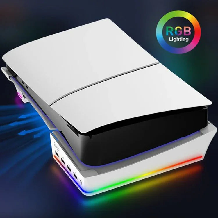 IPEGA PG-P5S021 RGB-Lichthost mit horizontalem Ständer und 4 USB-Hubs für Sony PS5 Slim, Weiß